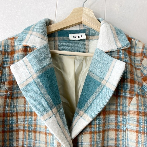 Bibi Brown and Blue Checkered Plaid Jacket One Size - Picture 3 of 8